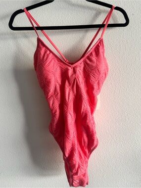 No Boundaries Coral Pink Textured One-Piece Swimsuit